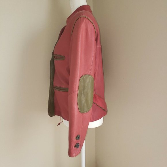 Leather Sound LS Red Leather Jacket Green Accents Sz 38 Vintage 80s - Picture 7 of 12